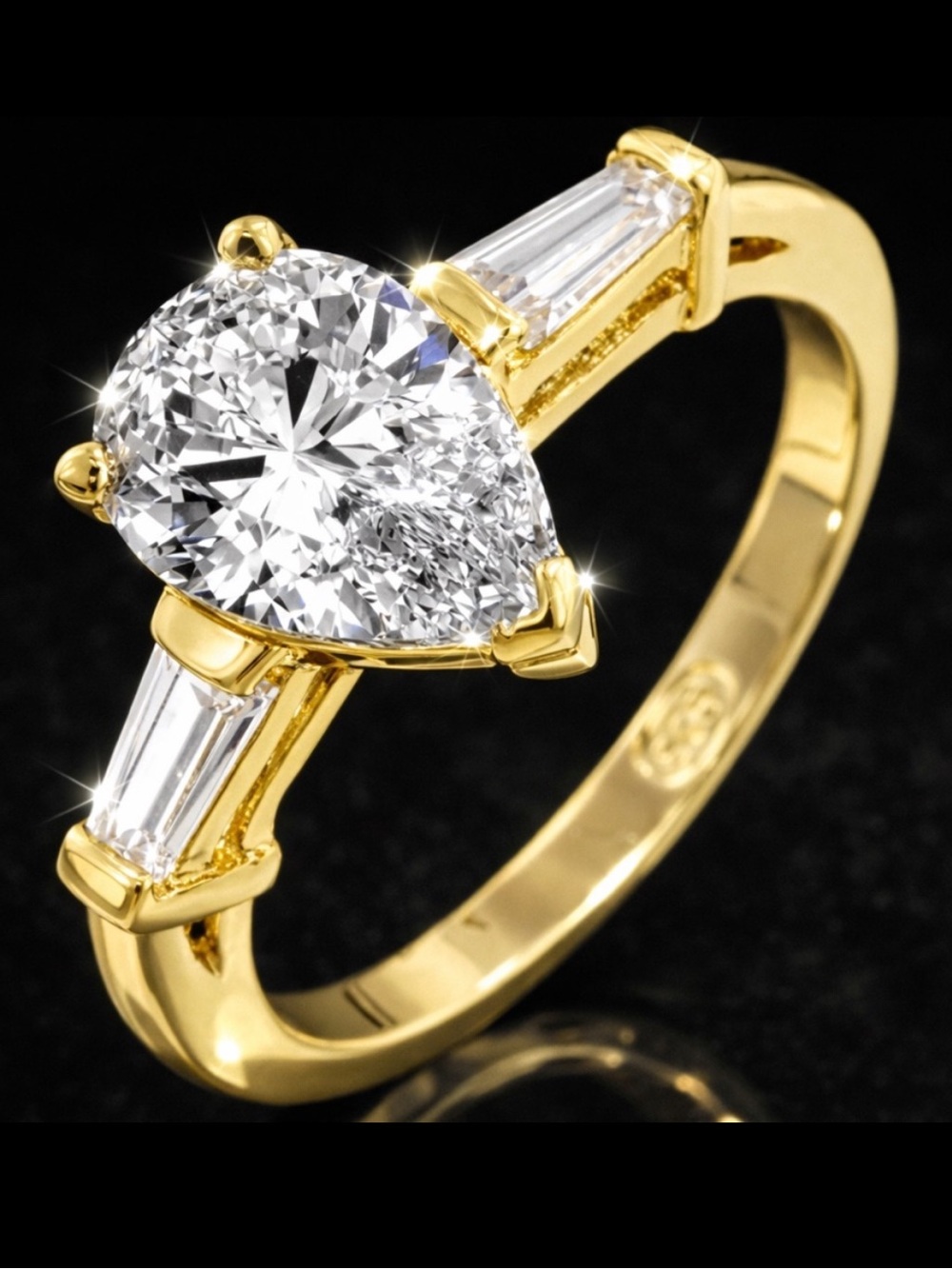 1.4ct Diamonique Pear Cut Baguette Cz Diamond Wedding Engagement Ring Gold QVC